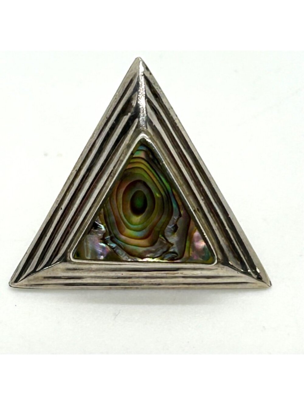 Stainless Steel Stud Earrings Abalone Triangle Geometric 1980s Irridesent - Picture 4 of 16